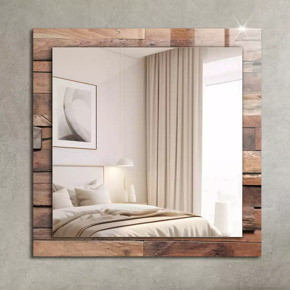 Miroir avec imprimé décoratif rectangulaire Mur bois en panneaux