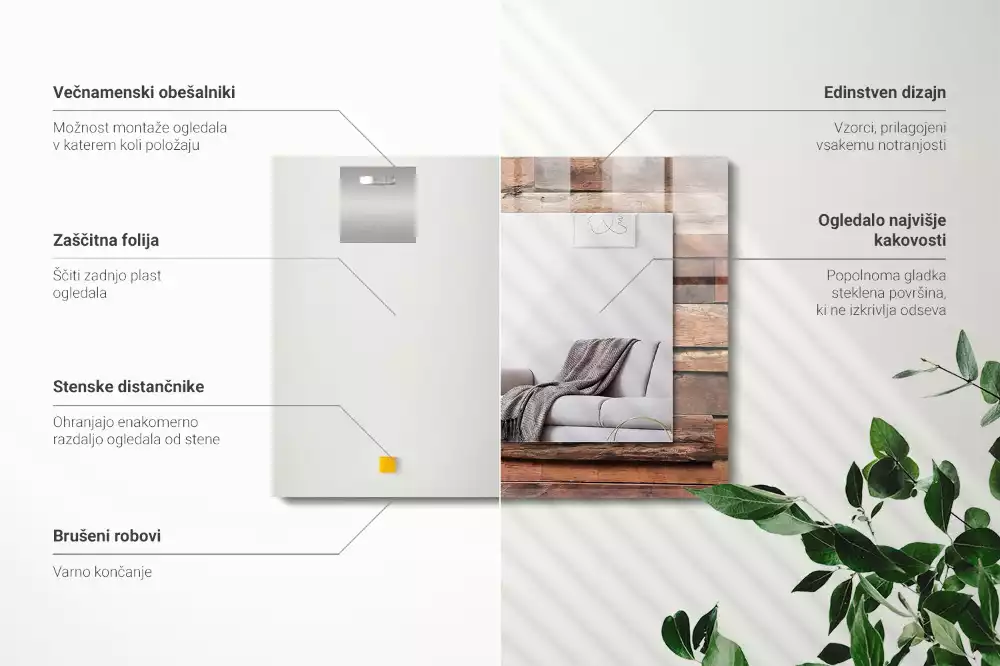 Miroir avec imprimé décoratif rectangulaire Mur bois en panneaux