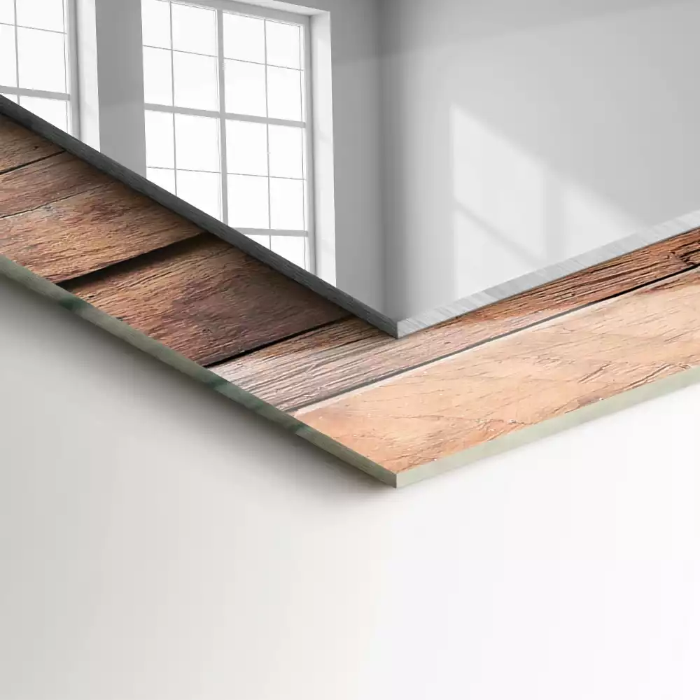 Miroir avec imprimé décoratif rectangulaire Mur bois en panneaux