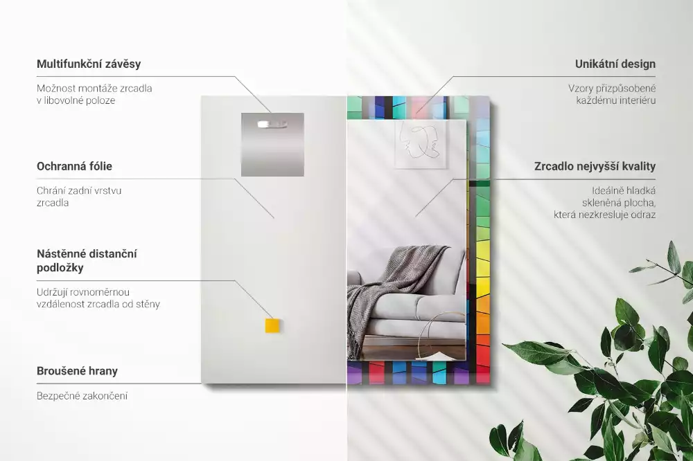 Miroir décoratif rectangulaire Bandes de vitrail colorées