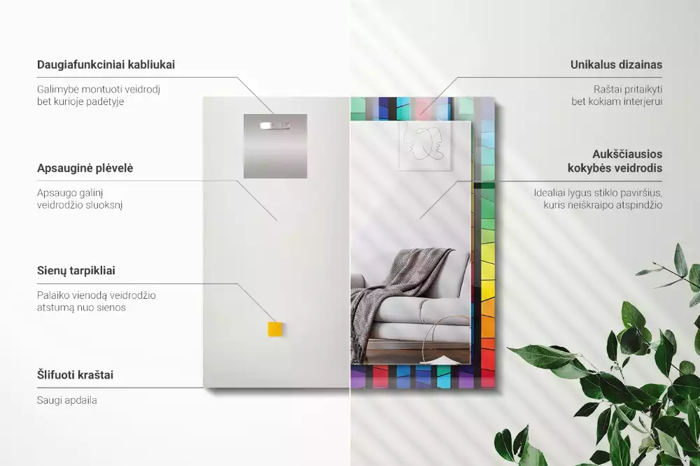 Miroir décoratif rectangulaire Bandes de vitrail colorées