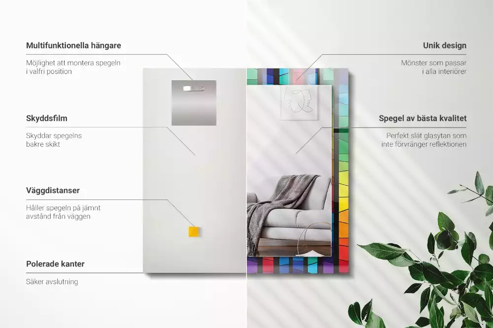 Miroir décoratif rectangulaire Bandes de vitrail colorées