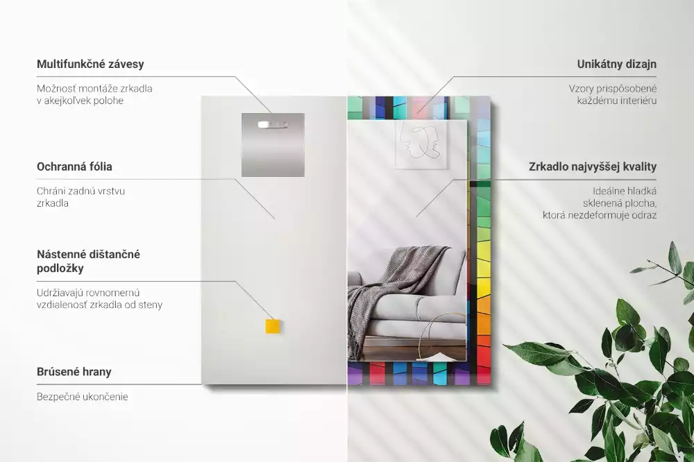 Miroir décoratif rectangulaire Bandes de vitrail colorées