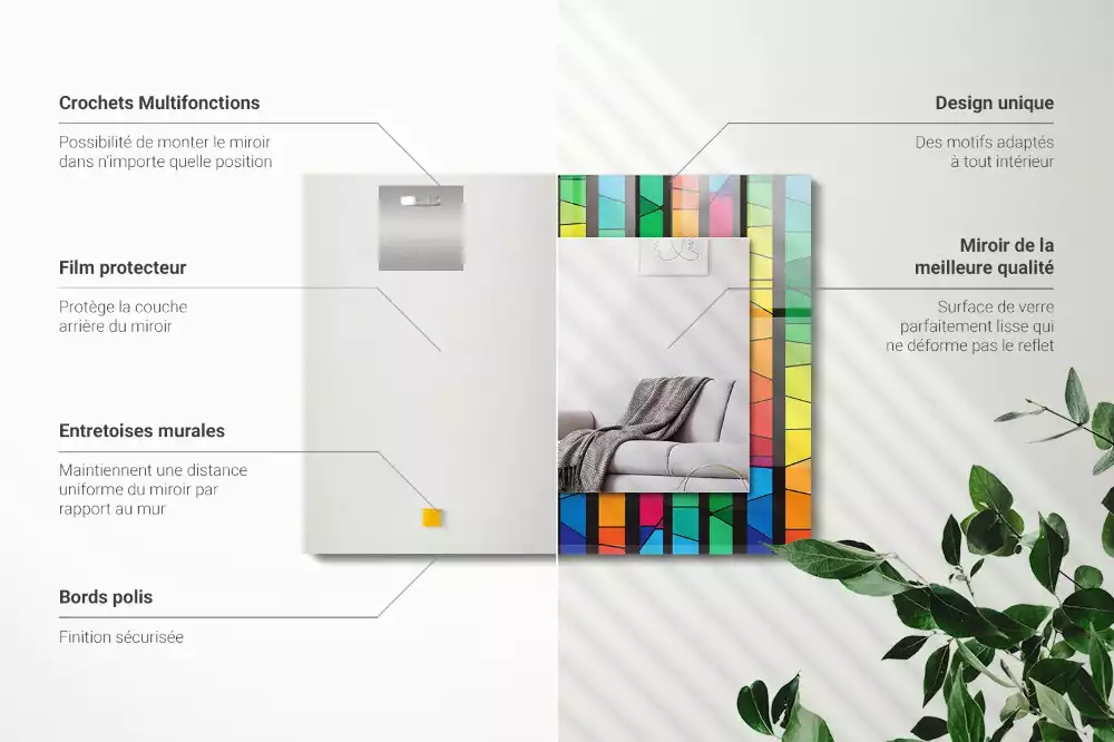 Miroir décoratif rectangulaire Bandes de vitrail colorées