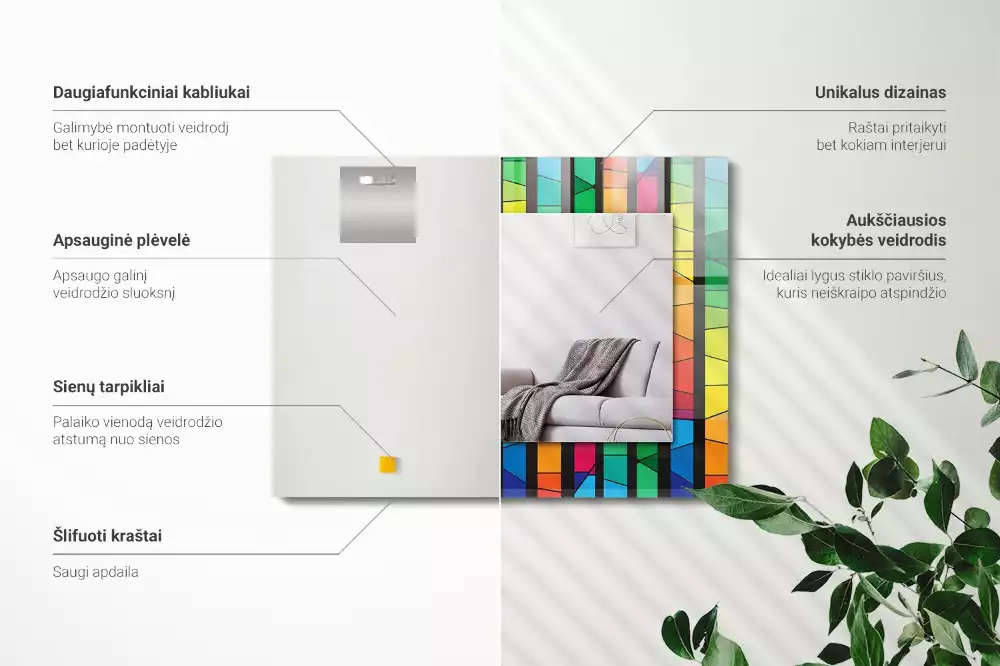 Miroir décoratif rectangulaire Bandes de vitrail colorées