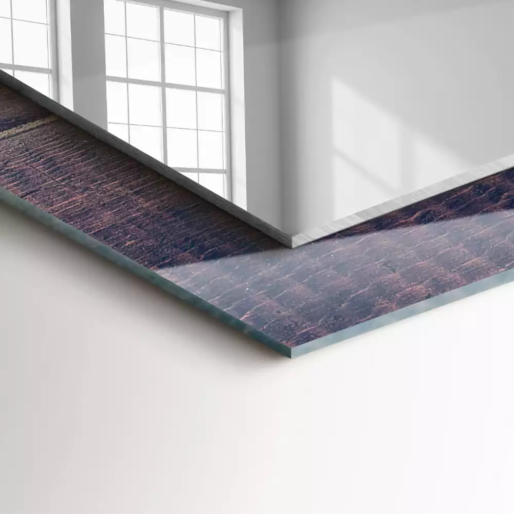 Miroir avec imprimé rectangulaire Tulipes roses bois