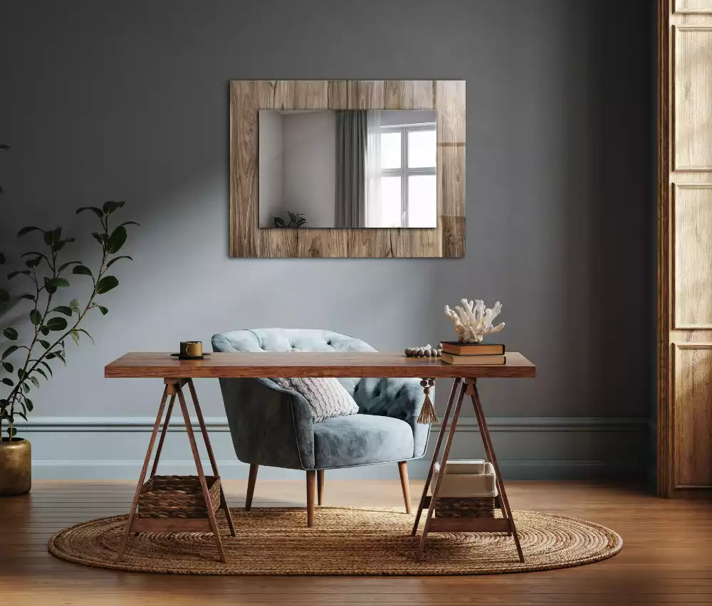 Miroir avec imprimé décoratif rectangulaire Plancher en bois
