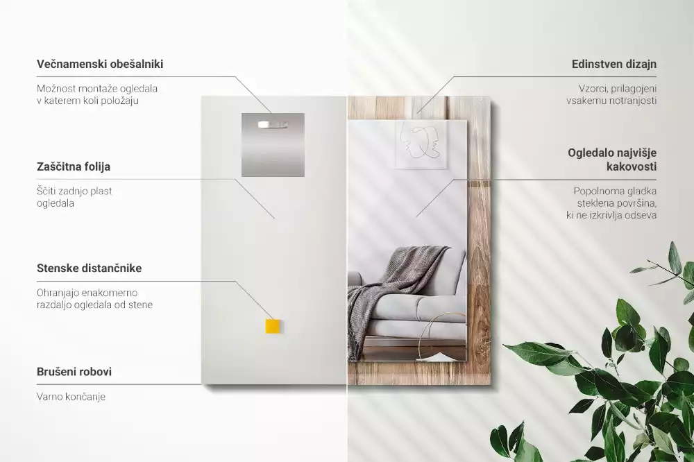 Miroir avec imprimé décoratif rectangulaire Plancher en bois