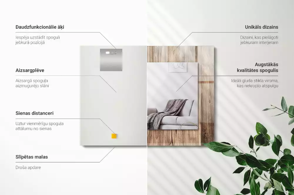 Miroir avec imprimé décoratif rectangulaire Plancher en bois