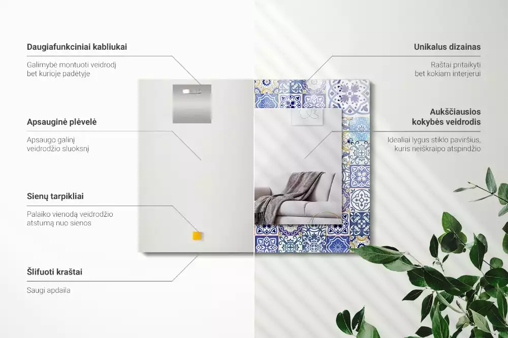 Miroir décoratif rectangulaire Carrelage mosaïque coloré