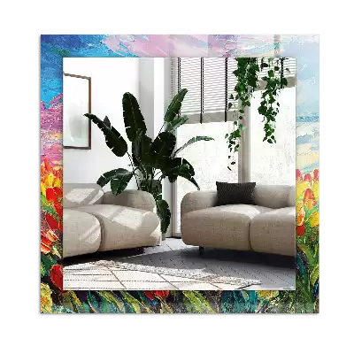 Miroir avec imprimé rectangulaire Champ de tulipes