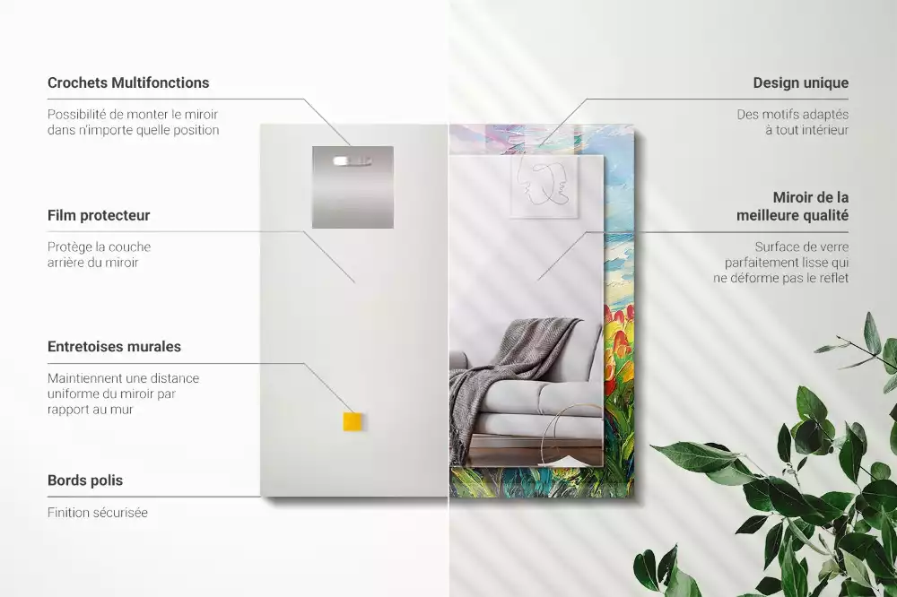 Miroir avec imprimé rectangulaire Champ de tulipes