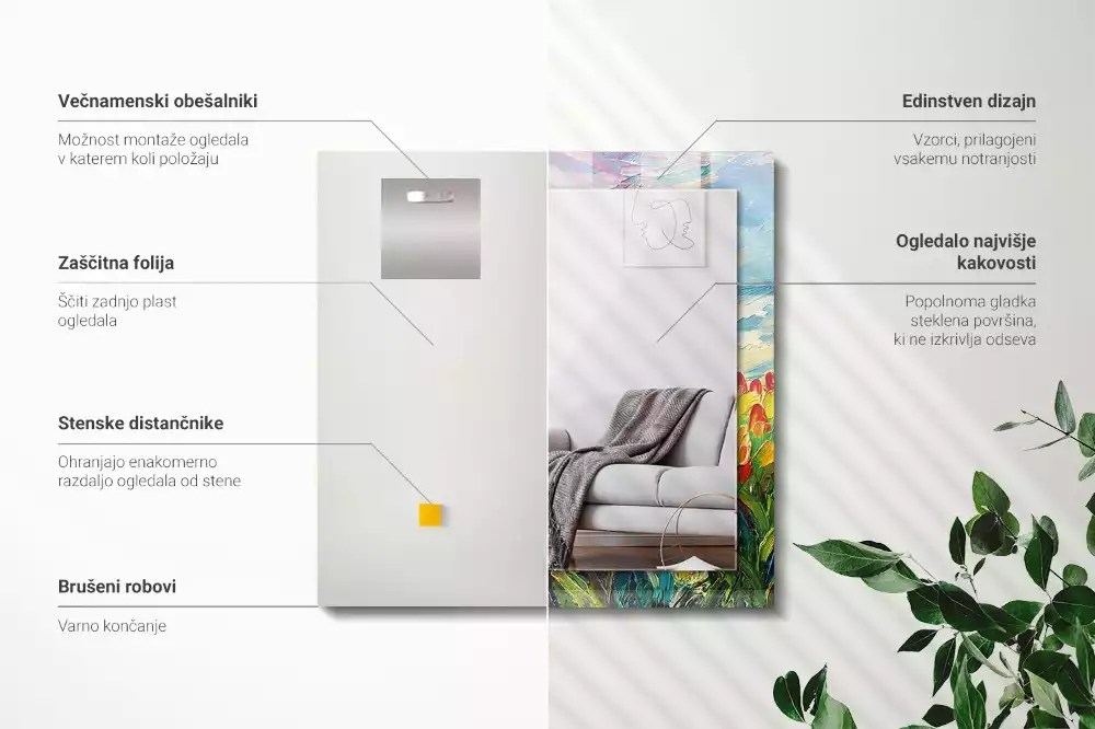 Miroir avec imprimé rectangulaire Champ de tulipes