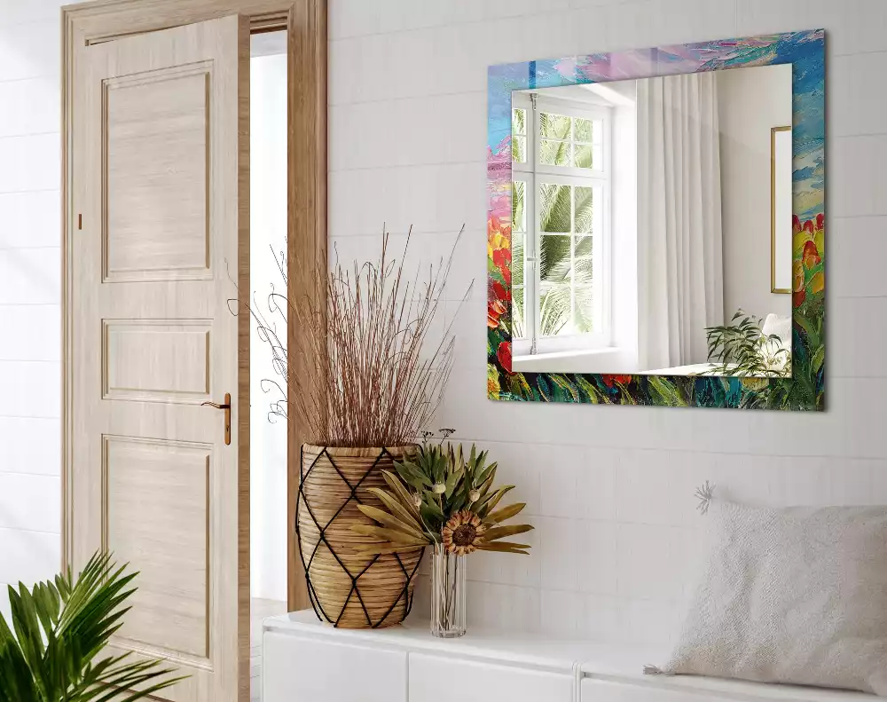 Miroir avec imprimé rectangulaire Champ de tulipes