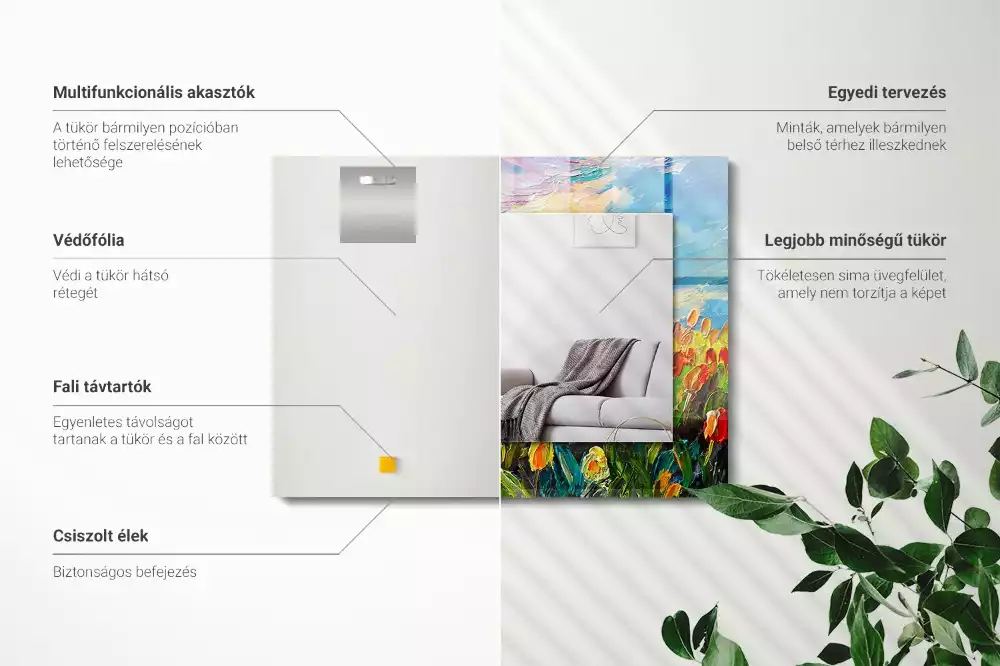 Miroir avec imprimé rectangulaire Champ de tulipes