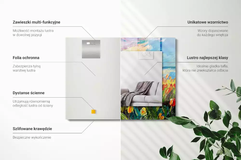 Miroir avec imprimé rectangulaire Champ de tulipes