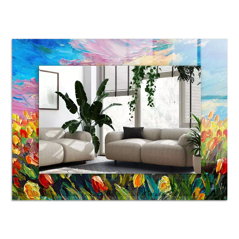 Miroir avec imprimé rectangulaire Champ de tulipes