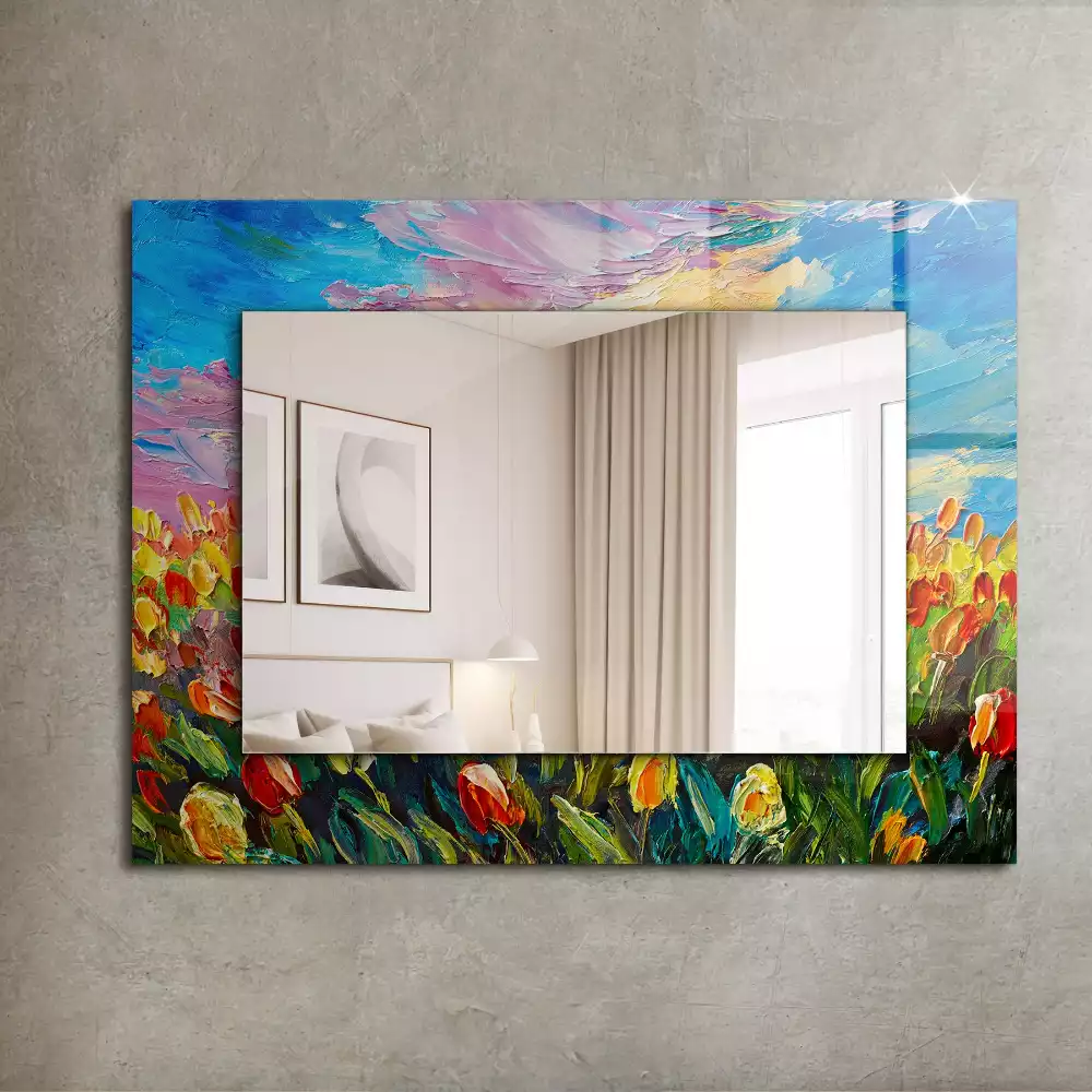 Miroir avec imprimé rectangulaire Champ de tulipes
