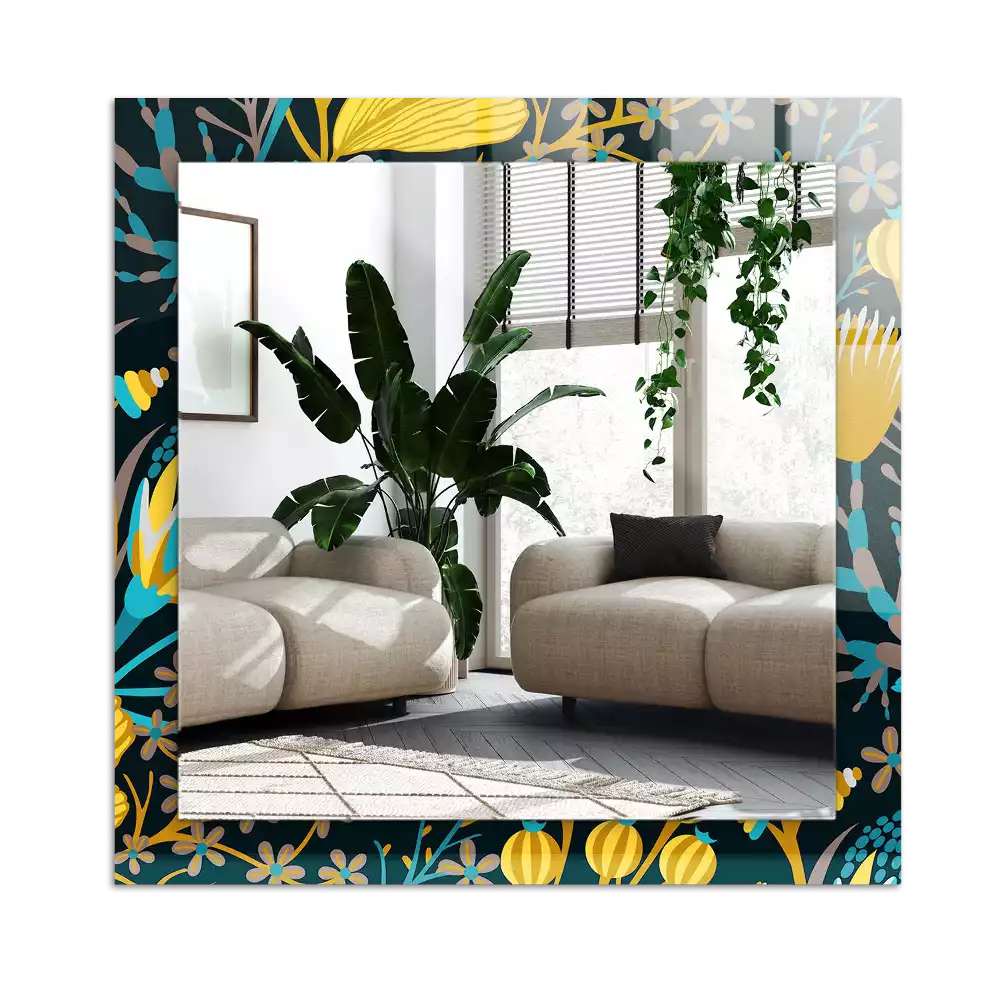 Miroir avec imprimé décoratif rectangulaire Motifs fleurs feuilles