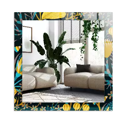 Miroir avec imprimé décoratif rectangulaire Motifs fleurs feuilles