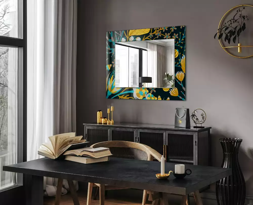 Miroir avec imprimé décoratif rectangulaire Motifs fleurs feuilles