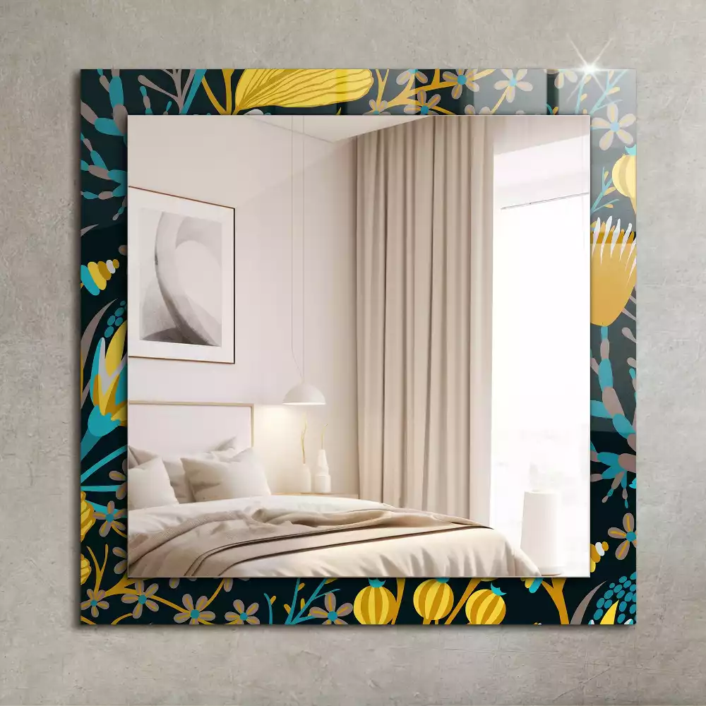 Miroir avec imprimé décoratif rectangulaire Motifs fleurs feuilles