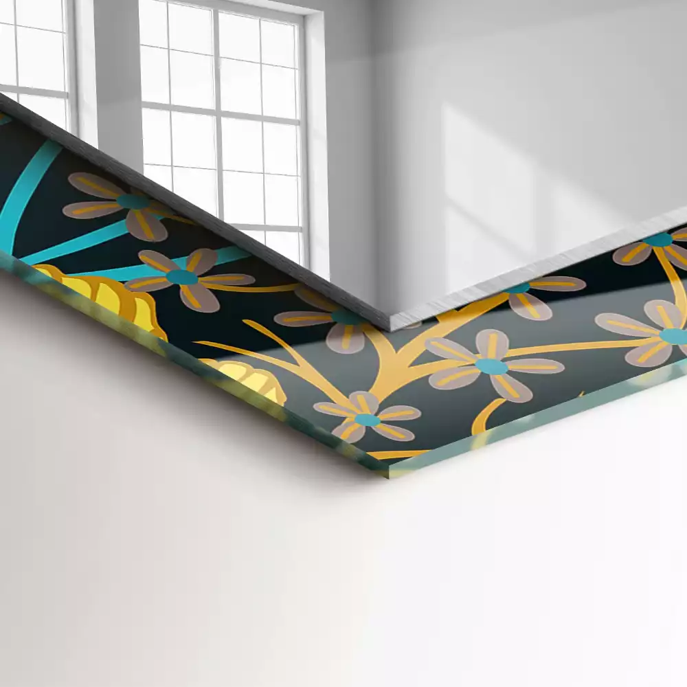 Miroir avec imprimé décoratif rectangulaire Motifs fleurs feuilles