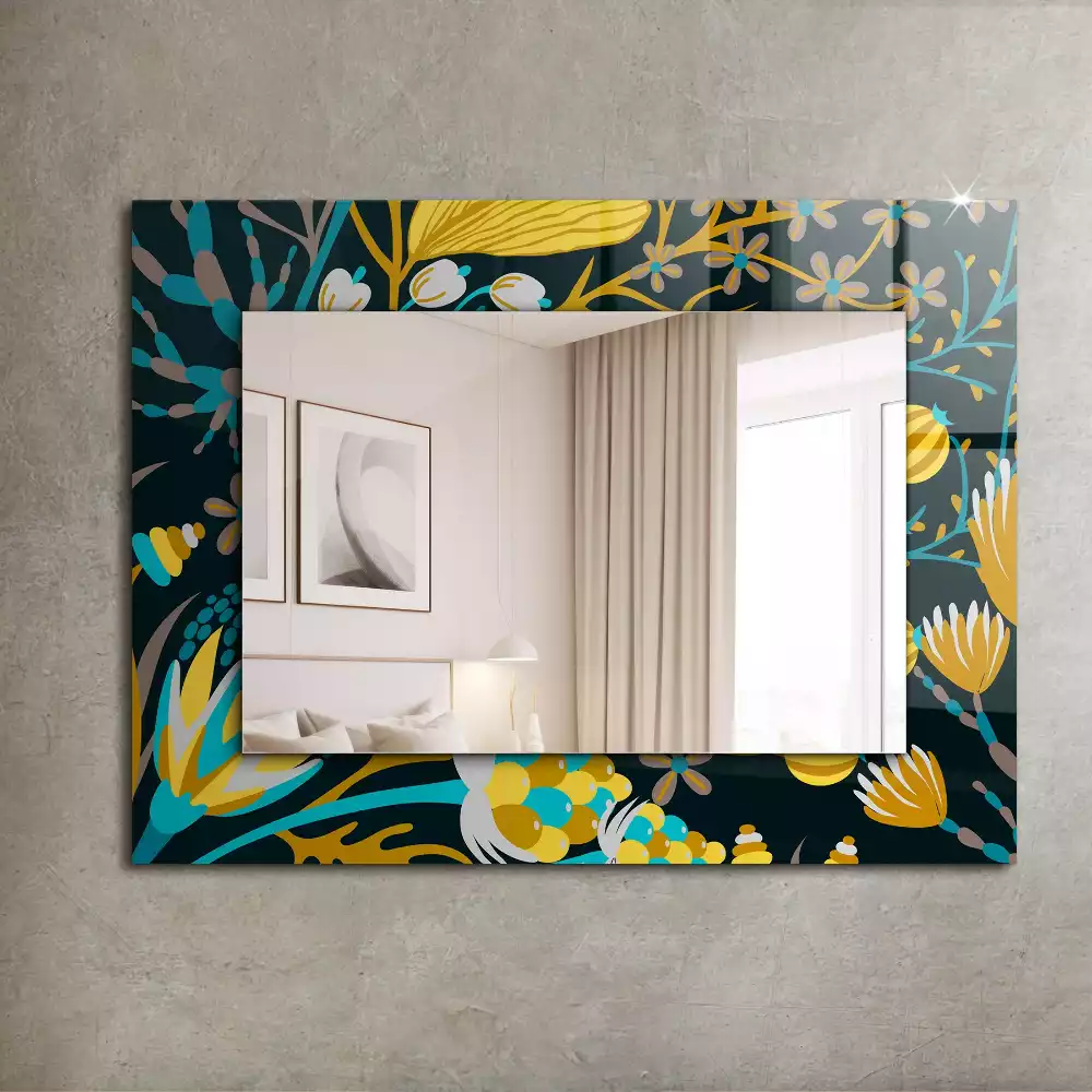 Miroir avec imprimé décoratif rectangulaire Motifs fleurs feuilles