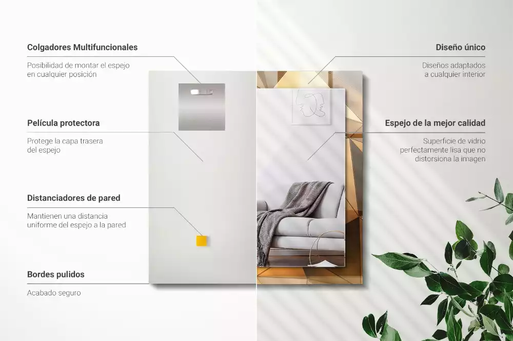 Miroir décoratif rectangulaire Motifs géométriques dorés