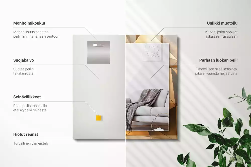 Miroir décoratif rectangulaire Motifs géométriques dorés