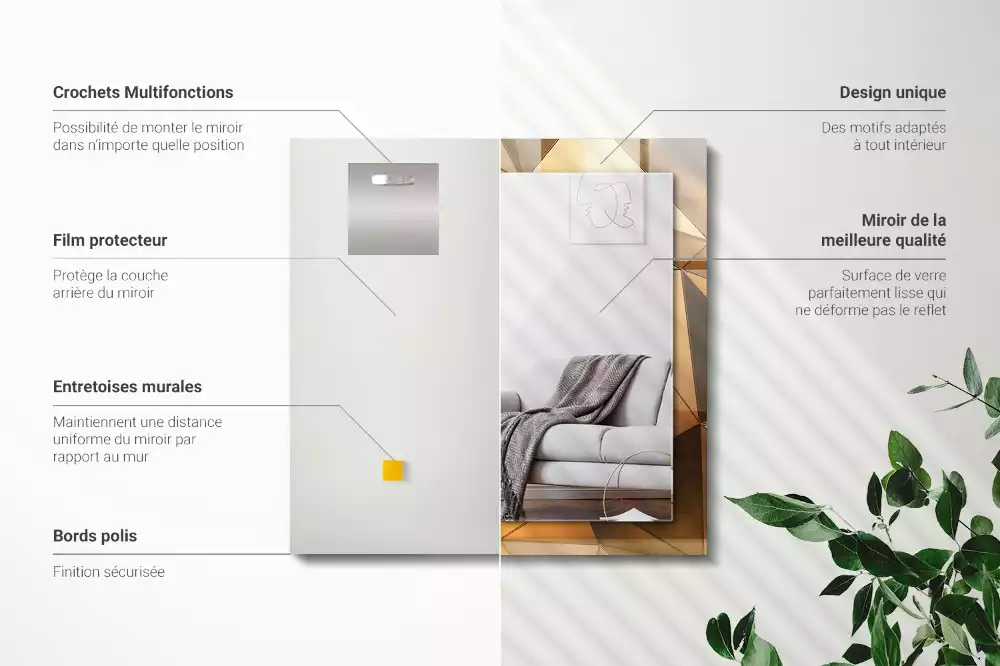 Miroir décoratif rectangulaire Motifs géométriques dorés