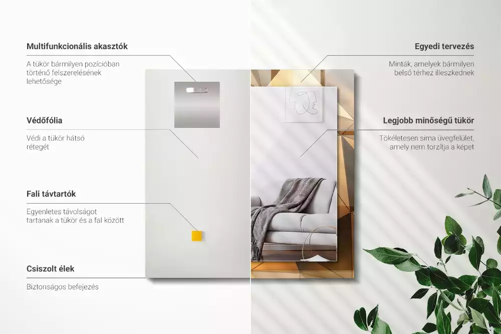 Miroir décoratif rectangulaire Motifs géométriques dorés