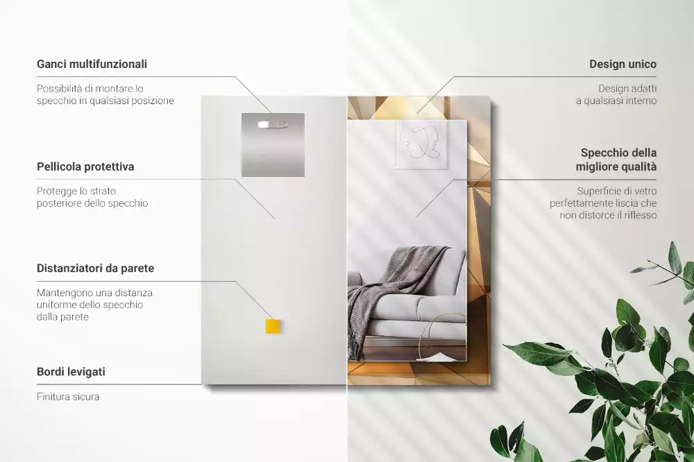 Miroir décoratif rectangulaire Motifs géométriques dorés