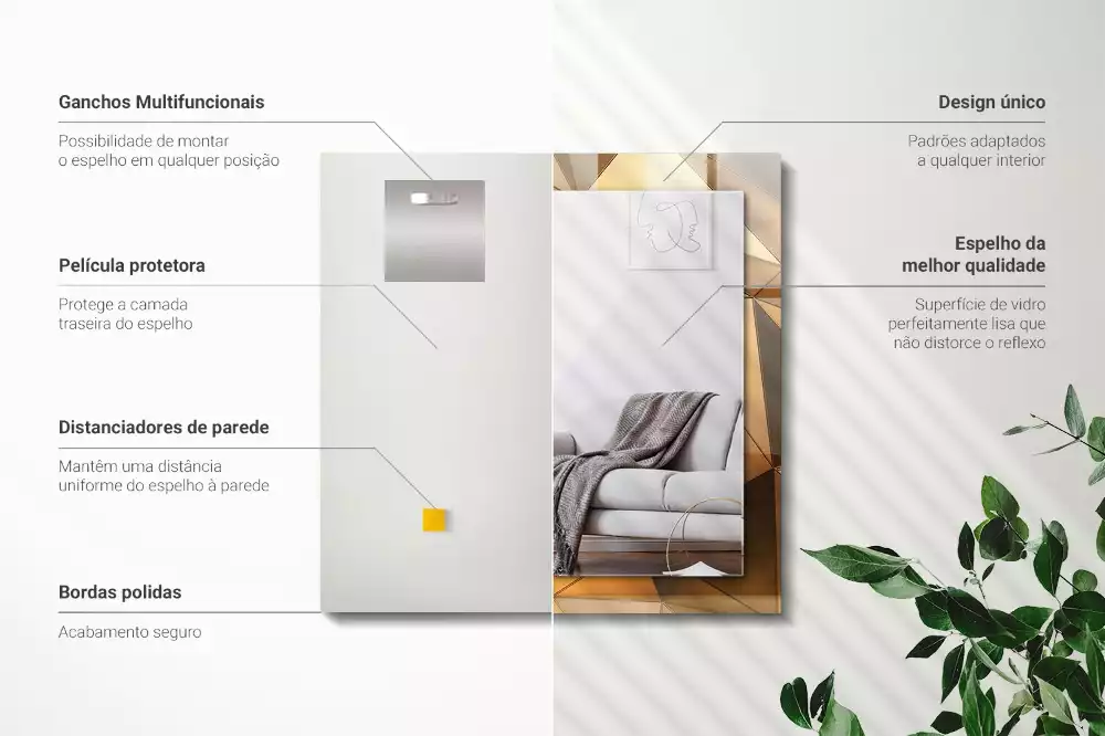 Miroir décoratif rectangulaire Motifs géométriques dorés