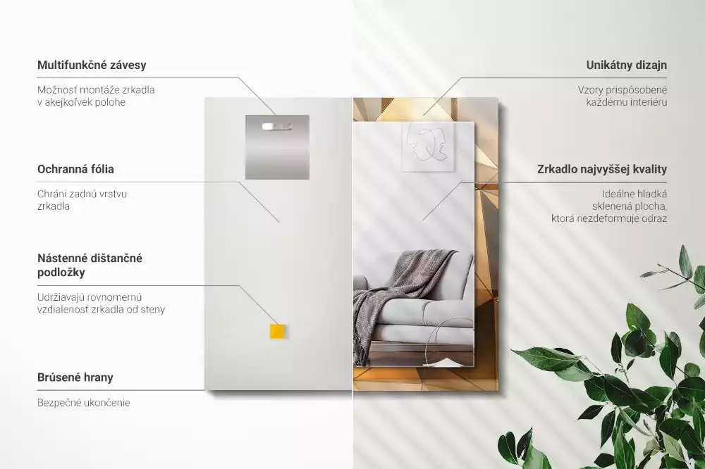 Miroir décoratif rectangulaire Motifs géométriques dorés