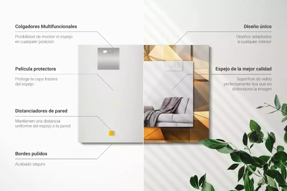 Miroir décoratif rectangulaire Motifs géométriques dorés