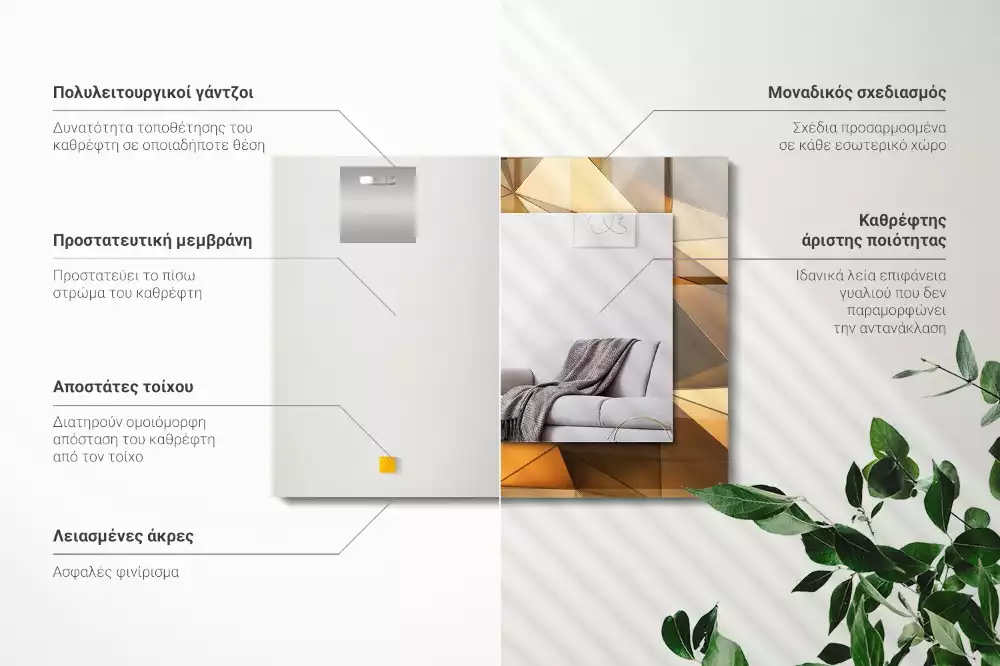 Miroir décoratif rectangulaire Motifs géométriques dorés