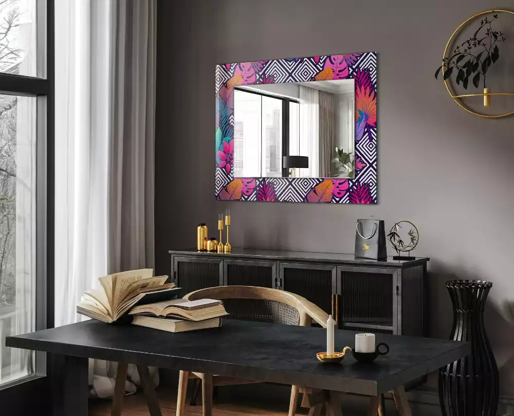 Miroir avec imprimé rectangulaire Feuilles tropicales colorées
