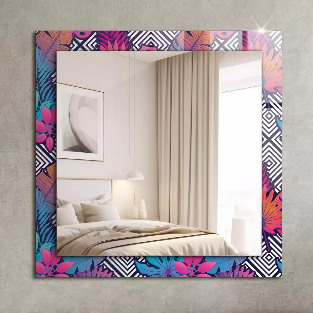 Miroir avec imprimé rectangulaire Feuilles tropicales colorées