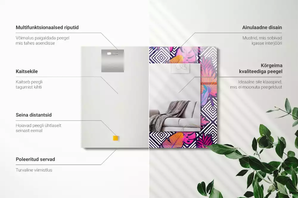 Miroir avec imprimé rectangulaire Feuilles tropicales colorées