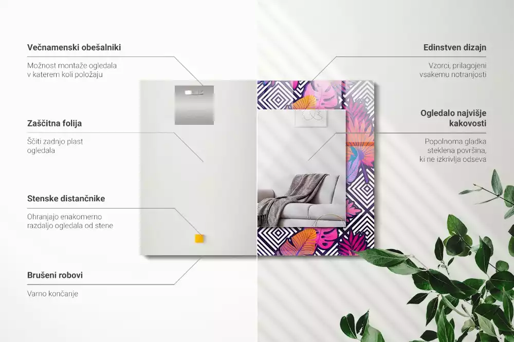 Miroir avec imprimé rectangulaire Feuilles tropicales colorées