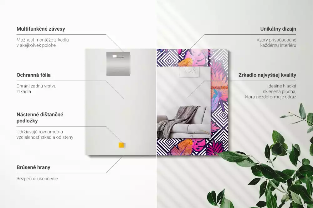 Miroir avec imprimé rectangulaire Feuilles tropicales colorées