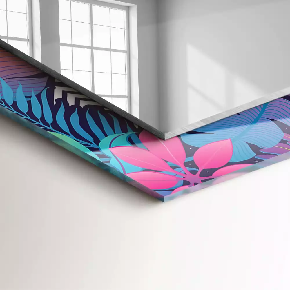 Miroir avec imprimé rectangulaire Feuilles tropicales colorées