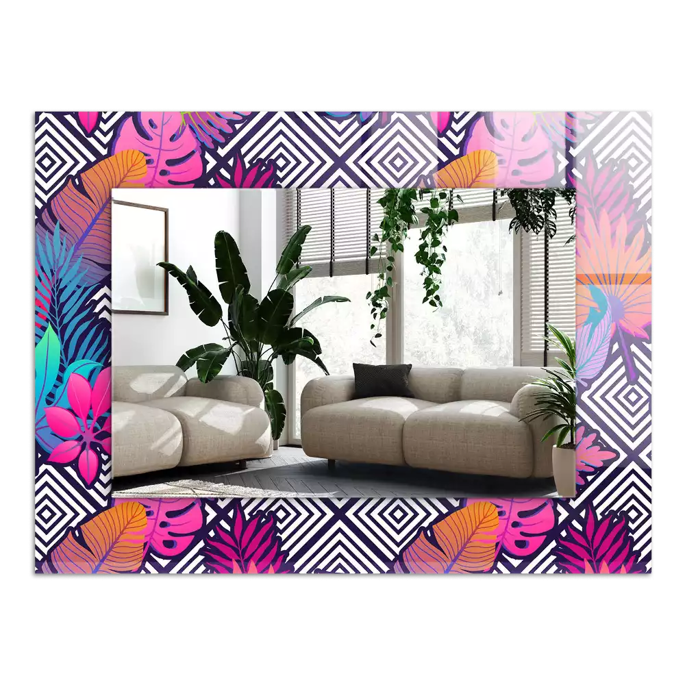 Miroir avec imprimé rectangulaire Feuilles tropicales colorées