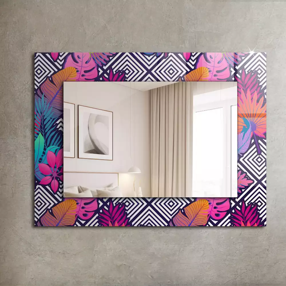 Miroir avec imprimé rectangulaire Feuilles tropicales colorées
