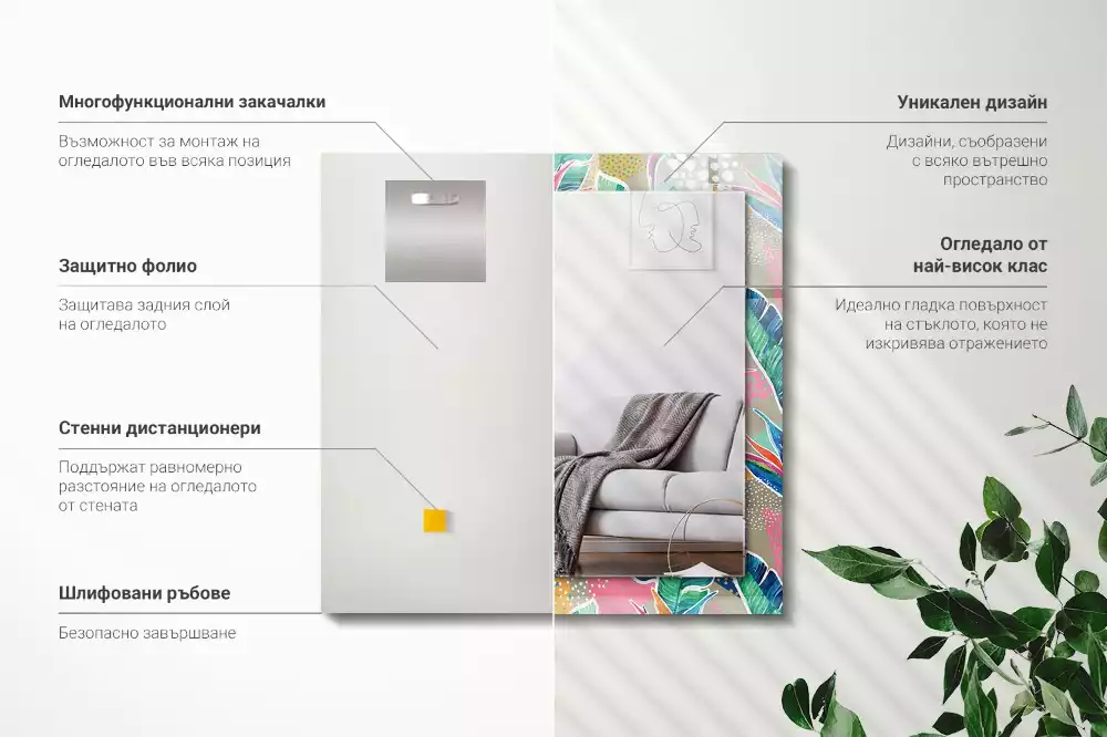 Miroir décoratif rectangulaire Fleurs et feuilles