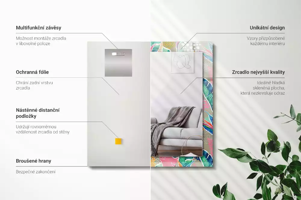 Miroir décoratif rectangulaire Fleurs et feuilles