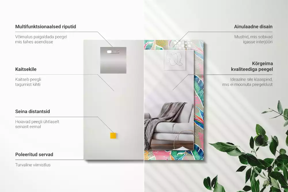 Miroir décoratif rectangulaire Fleurs et feuilles