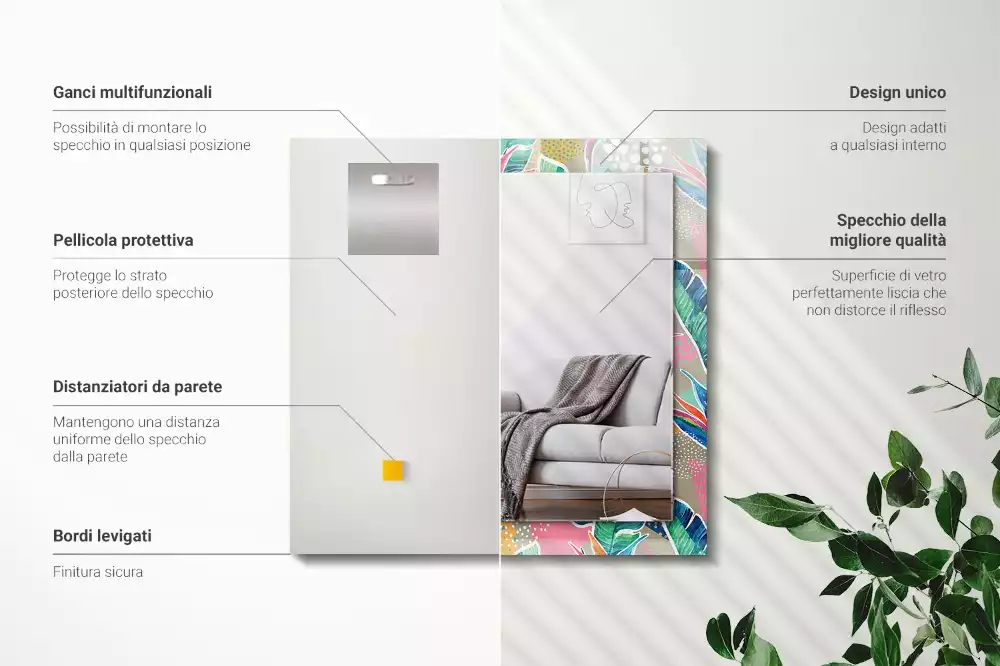 Miroir décoratif rectangulaire Fleurs et feuilles