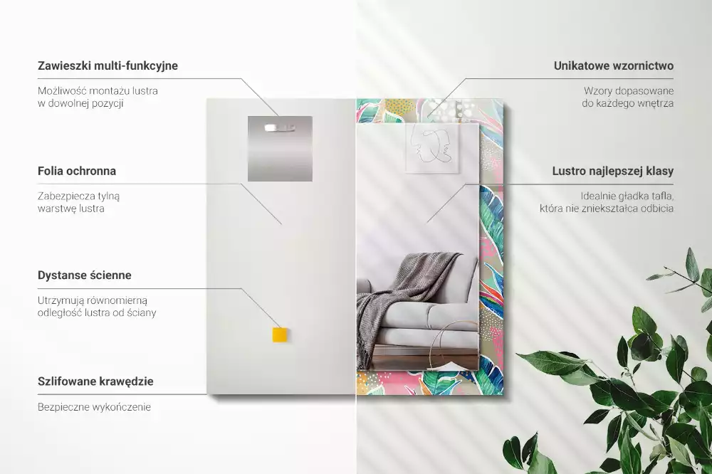 Miroir décoratif rectangulaire Fleurs et feuilles